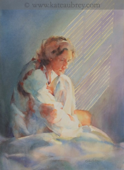 Watercolor Painting - Chrysalis - Kate Aubrey - figure - blue purple grey - quiet - woman